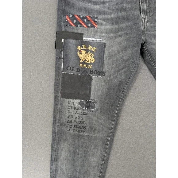Polo Ralph Lauren “The Varick Slim” Men’s 42x32 Patchwork Graphic Jeans NWT - Picture 2 of 15